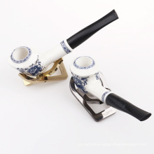 The new cross border product is 160mm straight handle smoking pipe with chrysanthemum blue and white porcelain